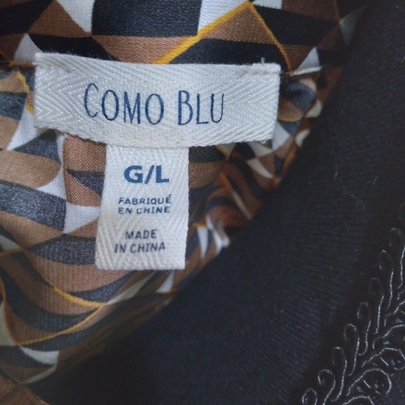 Women's Black & Brown Abstract Long Sleeve Button Down Blouse-Size L - Picture 7 of 9